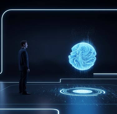a man standing in front of a light ball