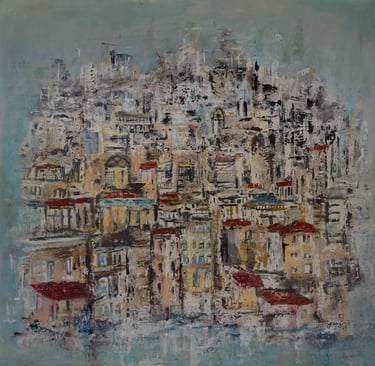 Acrylic on canvas painting of village in Lebanon by artist Jessy Tabet