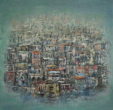 Acrylic on canvas painting: "Shadows of Lebanon" by artist Jessy Tabet