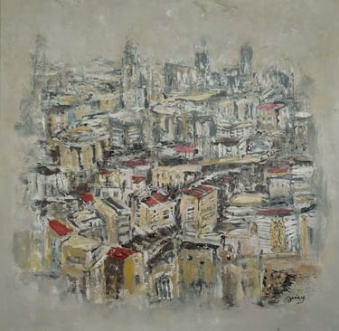 Acrylic on canvas painting "Urban Scenes" by artist Jessy Tabet