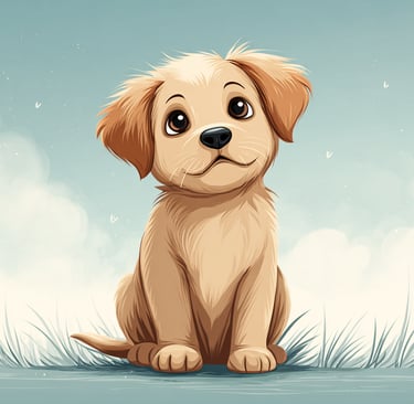 Плоская векторная иллюстрация с листьями и щенком, созданная в Midjourney. Подходит для продажи на ф