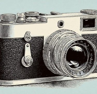Винтажный рисунок фотоаппарата — отсылка к истории тегирования в фотографии и фотостоках