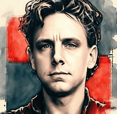Stylized photo of Frater CDM on a red and dark blue background