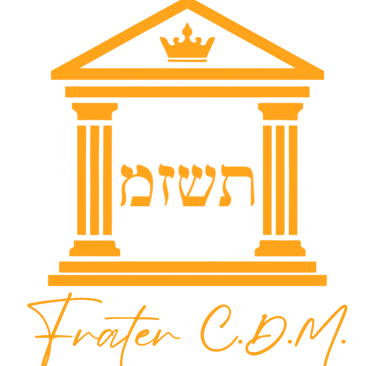 Logoconsisting of a temple with the Hebrew letters tav shin zayin mem and "Frater CDM"  beneath
