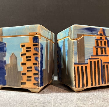 stoneware boxes with City scapes