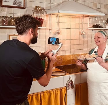 Ruggero Pini filming master pasta maker Alessandra Spisni
