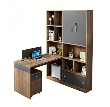 Space-Saving Office Desk with Privacy Panel and Storage for Open Offices