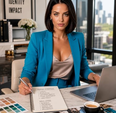 Vivienne Vale reviewing a brand strategy inquiry at her creative director desk