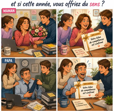 Images avec des parents recevant un cadeau un bilan de compétences