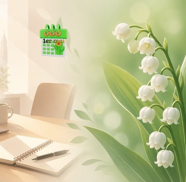 1er mai avec un bureau vide car journée fériée et un brin de muguet