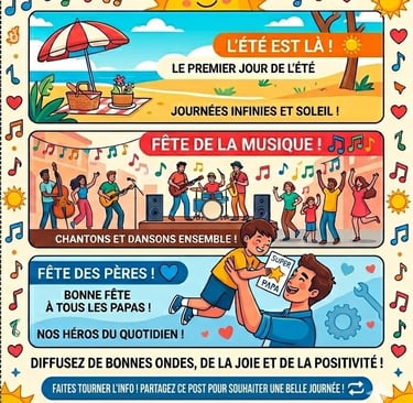 Illustration pour le 1er jour de l'été, la Fête de la Musique et la Fête des Pères