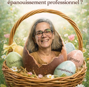 Femme qui sourit dans un oeuf dans un panier avec des oeufs talents projet compétences