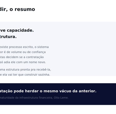 Infográfico sobre gestão e contratação explicando a diferença entre capacidade e estrutura organizacional.