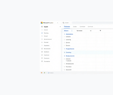Interface do Microsoft Copilot mostrando recursos de automação de IA em um painel de planilha do Exc