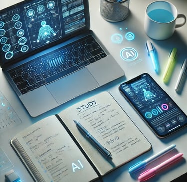 Espacio de trabajo moderno con laptop, cuaderno y smartphone sobre escritorio.