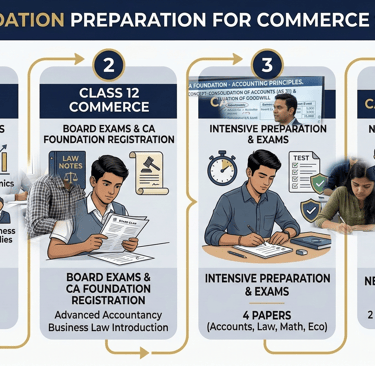 CA Foundation preparation roadmap infographic for commerce students searching coaching near Modipura