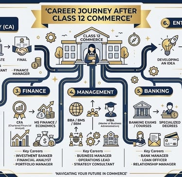 Commerce career options infographic for Class 12 commerce students after board exams