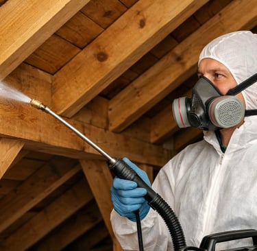 image représentant un technicien qui effectue un traitement préventif contre les insectes du bois