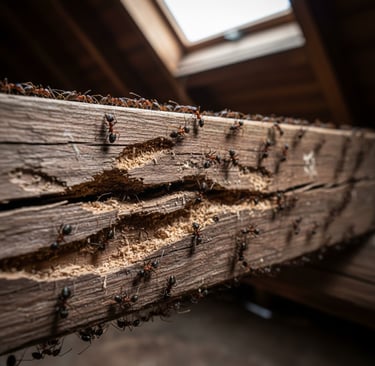 Présence de fourmis charpentières dans une boiserie à Genève