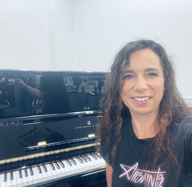 Helen Spooner and Steinway piano in holding room before performing on The Piano, Channel 4