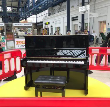 Steinway piano at Brighton Station before Channel 4’s The Piano with Claudia, Mika & Jon Batiste
