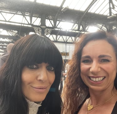 Claudia Winkleman and Helen Spooner at Brighton Station for The Piano on Channel 4