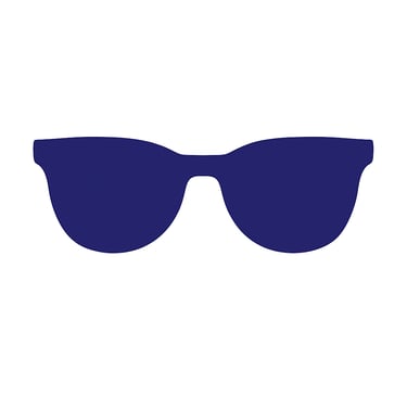 Icône bleue représentant des lunettes de soleil, symbole de protection solaire Isovergne