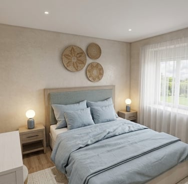 Conception suite parentale à Rouans – chambre lumineuse avec tête de lit et agencement optimisé