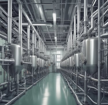 A person wearing a white lab coat is seated at a desk, working on a computer. The computer screen displays what appears to be a digital model or design. The workspace includes a shelf with technical equipment and tools scattered on the desk. A window allows natural light to enter the room, illuminating the scene.