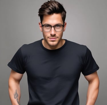 The image features an open laptop displaying an online shopping website. The screen shows various t-shirts with artistic designs, priced in euros. The setting appears to be in a cafe or a relaxed workspace, with blurred figures and warm lighting in the background.