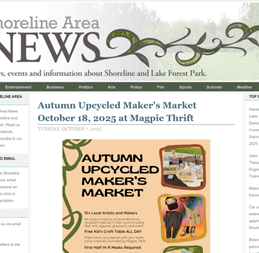 Shoreline News paper annoucing Autumn Upcycled Maker's Market Oct 18, 2025