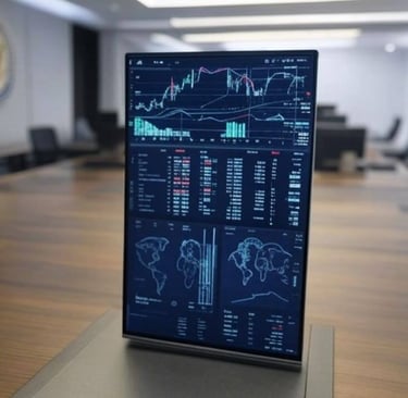 a laptop computer monitor screen with a monitor screen showing a chart of data and data