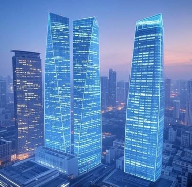 a city skyline view of skyscrapers and skyscrapers