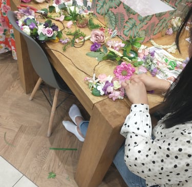 making a floral wreath at a hen party in York
