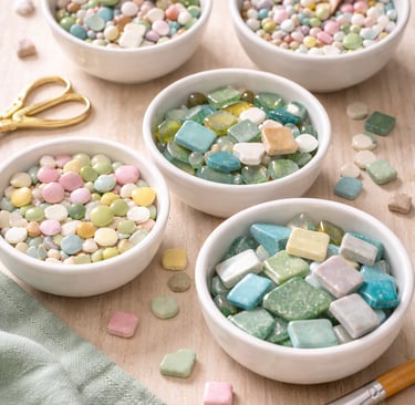 tile pieces for making mosaic coasters at your hen do in York