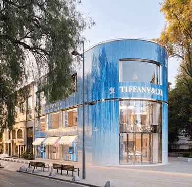 a blue building with a blue sky background