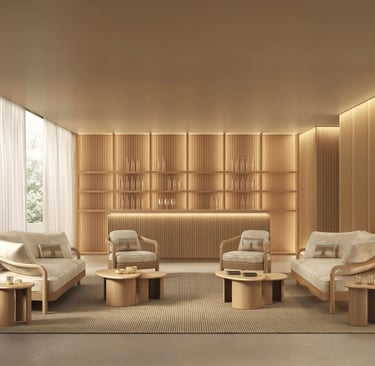 a living room with a couch and a table
