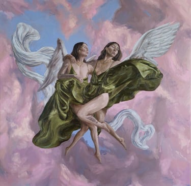 a painting of two angels