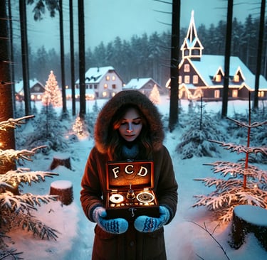 woman in hood standing in snow with FCD spirit box