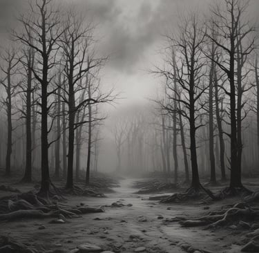 Haunted woodland scene