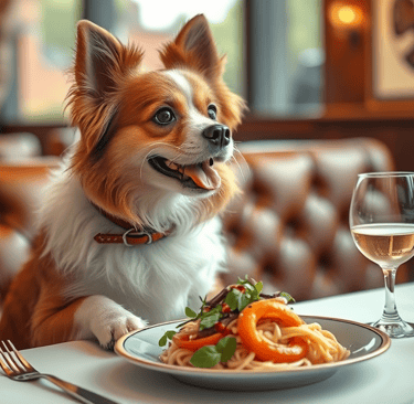 un chien au restaurant gastronomique