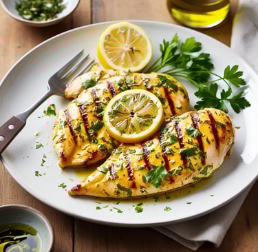 Um deliciosa peito de franco grelhado com ervas, nutritivo para saude e bem-estar para o dia a dia