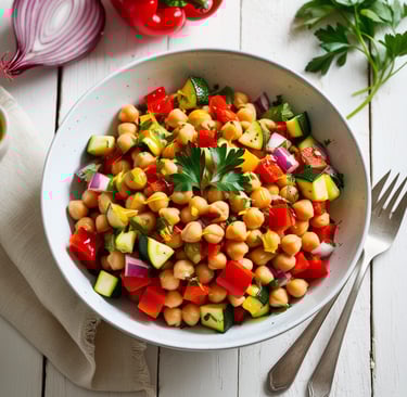 Uma tigela de grao-de-bico com legumes saudavel para sua saude e bem-estar para o dia a dia