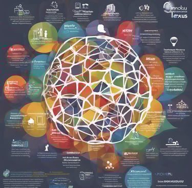 A group of four people sit around a wooden table, each with a laptop and one person holding a tablet. They are engaged in a lively discussion, smiling and appearing collaborative. The setting is outdoors on a patio with greenery and historic buildings in the background.