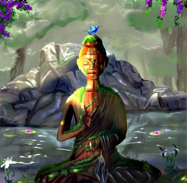 Buddha statue in zen garden