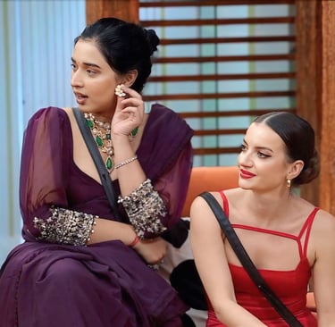 Natalia Janoszek with Tanya Mittal in Bigg Boss 19. Natalia has been styled by Rima Mishra