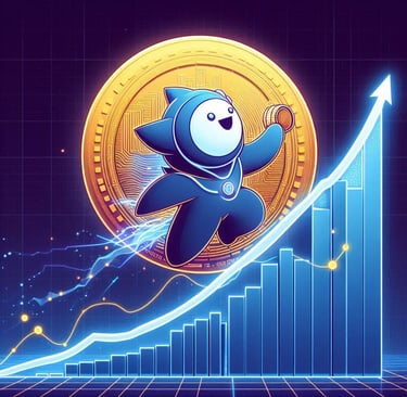 A digital line graph showing a steady upward trend, with $VSTM tokens