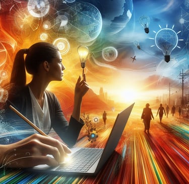 a woman a laptop and a vision to future