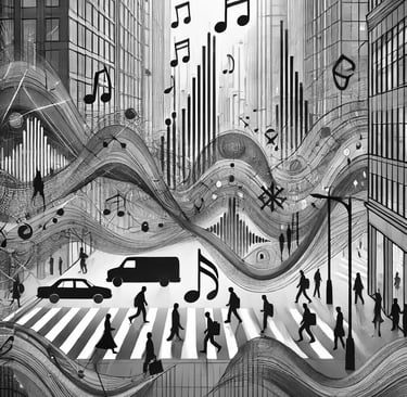 Illustration depicting sounds in city streets