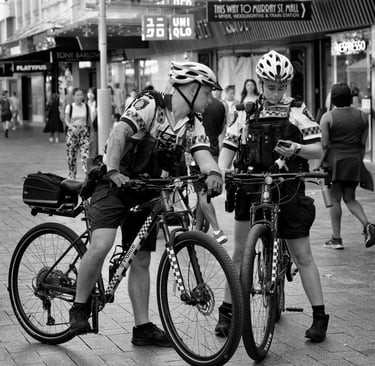 Two police officers on bikes in Perth City, Australia